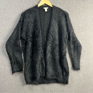 Forever 21 Black Fuzzy Open-Front Cardigan Cozy Knit